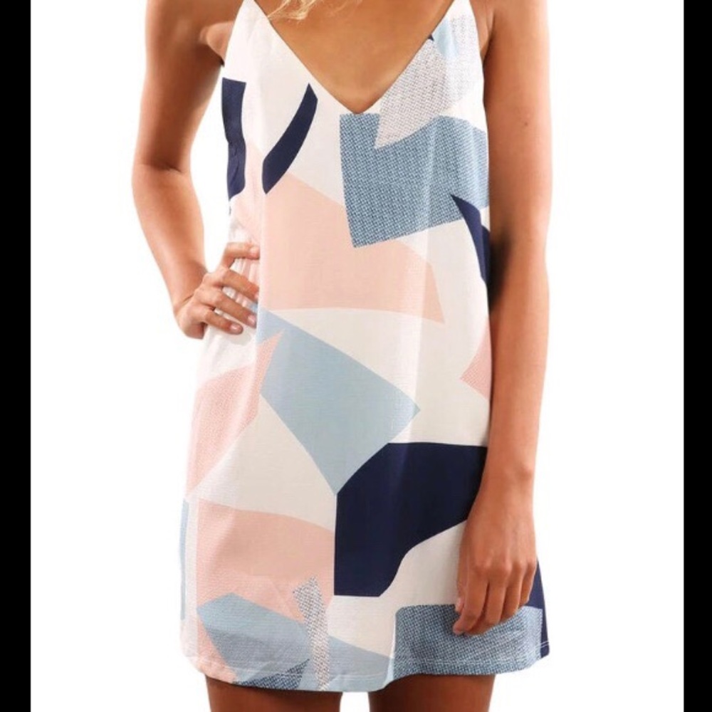 Geometric Strap V-Neck Dress